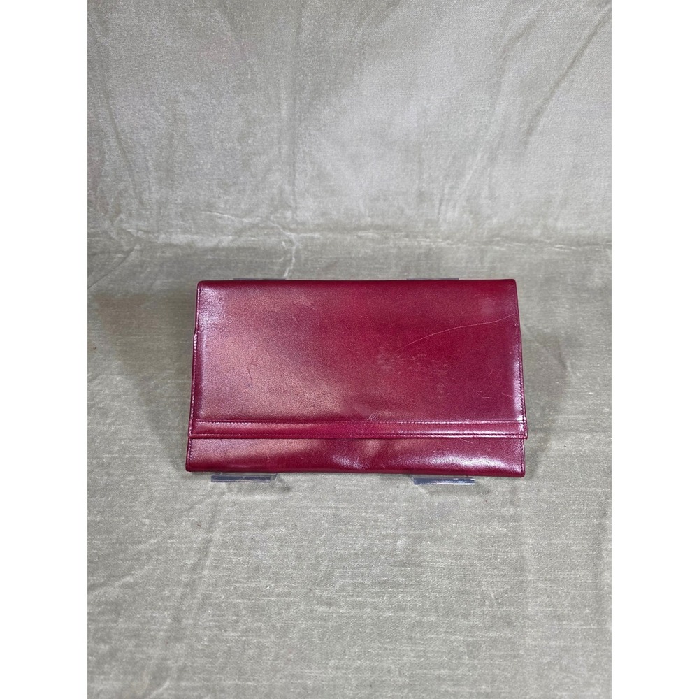 Koret Vintage Berry‎ Red Leather Slim Envelope Clutch Wallet Gold Gazelle Logo